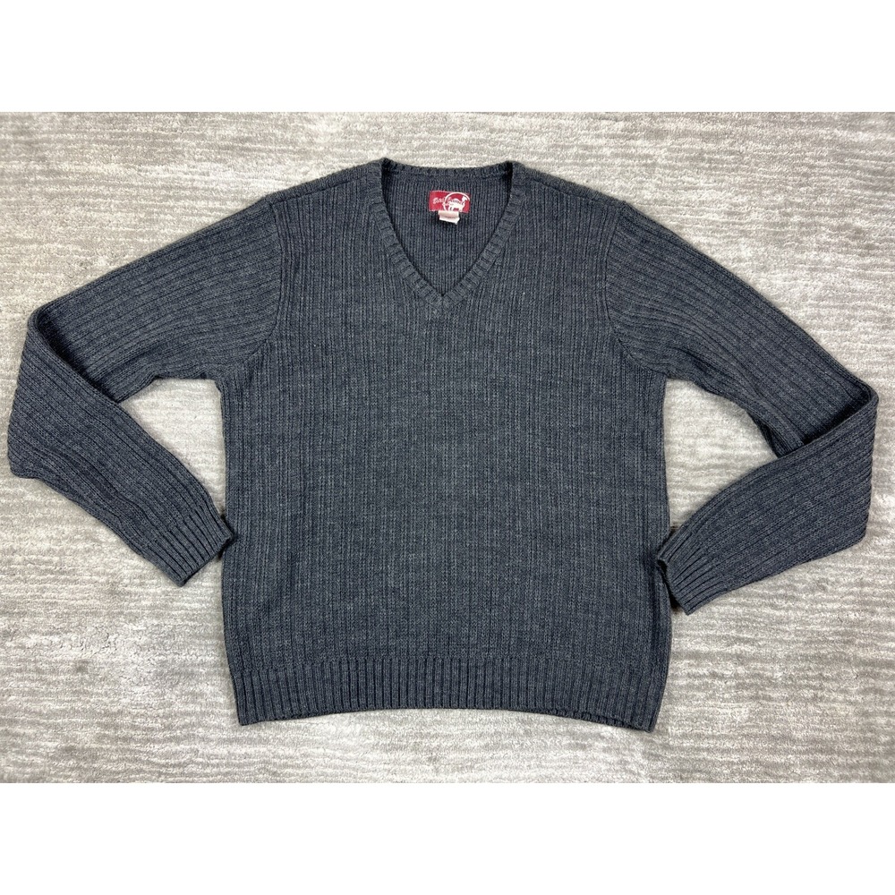 Red Camel Sweater Mens Medium Gray V-Neck Ribbed Knit Acrylic Pullover Classic